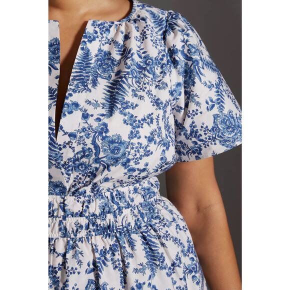 nwt by ANTHRPOLOGIE sz 1X Somerset Maxi Dress Blue White Floral Motif - Picture 4 of 7